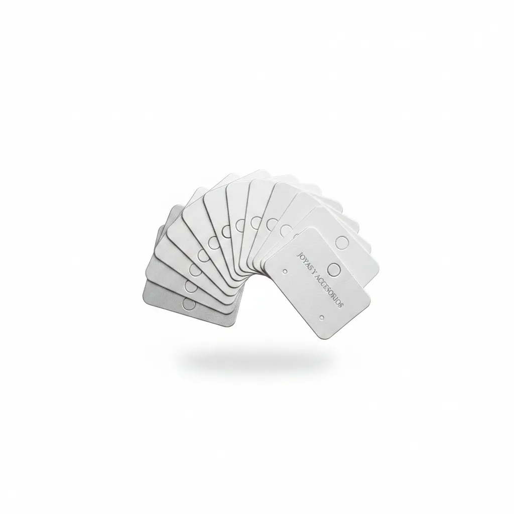 Tarjeta exhibidora compacta de 3×5 cm para aretes y joyería pequeña. Fabricada en cartón rígido, ideal para presentación profesional, exhibición y venta directa.