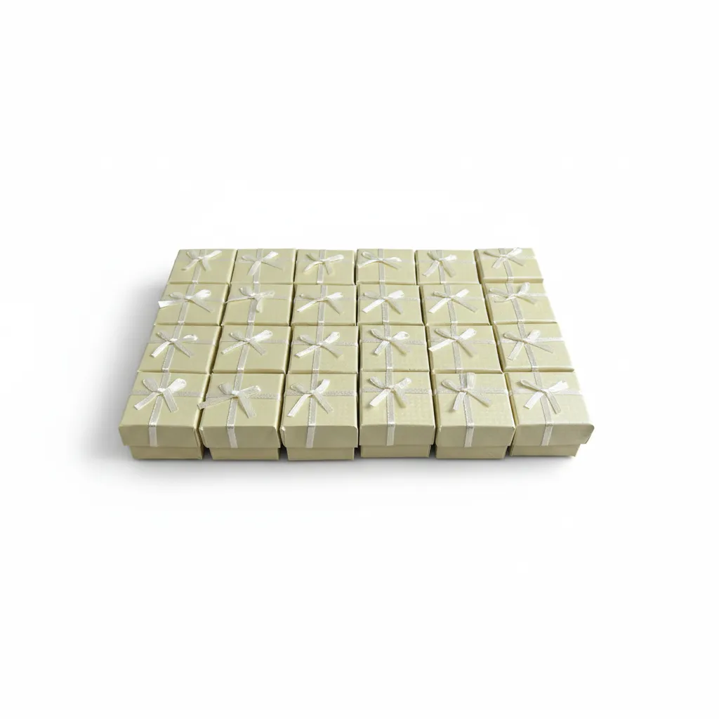 Caja de joyería de 4 x 4 cm ideal para anillos y aretes pequeños. Presentación elegante, resistente y lista para venta o regalo.
