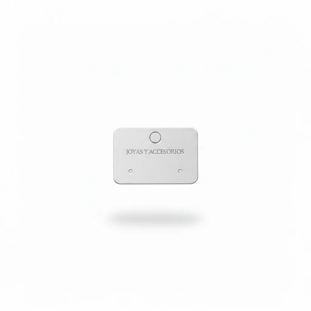 Tarjeta exhibidora compacta de 3×5 cm para aretes y joyería pequeña. Fabricada en cartón rígido, ideal para presentación profesional, exhibición y venta directa.