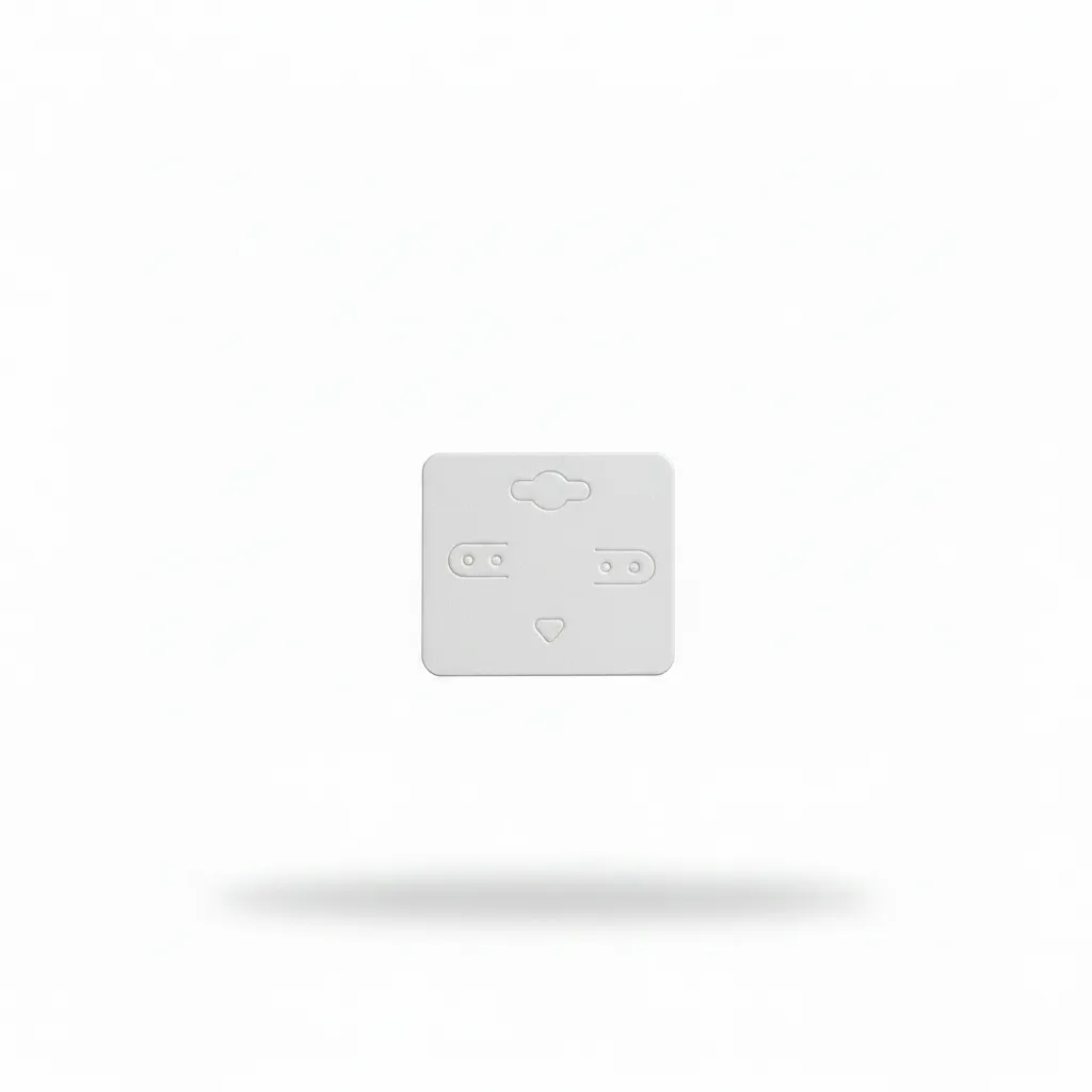 Tarjeta exhibidora compacta de 5×5 cm para joyería. Fabricada en cartón rígido, ideal para presentación profesional, exhibición y venta directa.