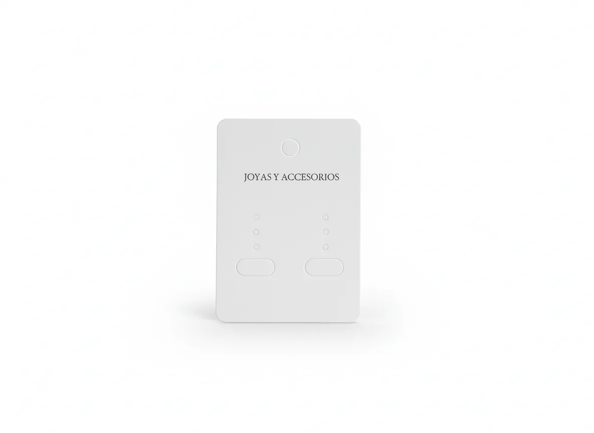 Tarjeta exhibidora compacta de 6,5×4 cm para joyería. Fabricada en cartón rígido, ideal para presentación profesional, exhibición y venta directa.